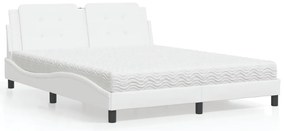 vidaXL Pat cu saltea, alb, 160x200 cm, piele ecologică