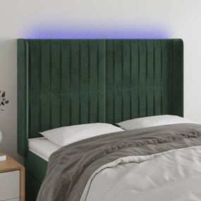 3124337 vidaXL Tăblie de pat cu LED, verde închis, 147x16x118/128 cm, catifea