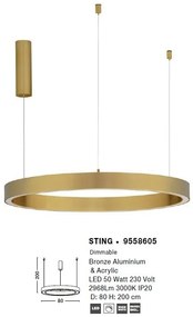 Lustra LED suspendata design circular STING Bronz 80cm