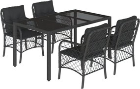 vidaXL Set mobilier de grădină cu perne, 5 piese, negru, poliratan