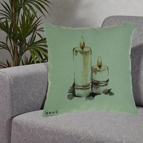 Perna Decorativa Lumanari Acuarela Iarna, 40x40 cm, Verde, Husa Detasabila, Perna Inclusa, BEKZ®