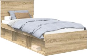 vidaXL Cadru de pat cu headboard Sonoma 90 x 190 cm Lemn de pin masiv
