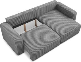 Colțar gri extensibil/cu spațiu de depozitare cu tapițerie din catifea reiată (cu colț pe partea dreaptă/cu șezlong) Kona – Makamii