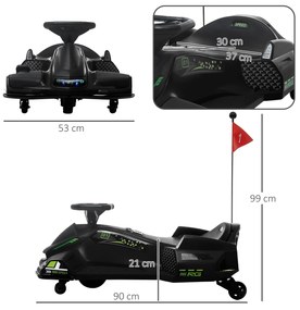 HOMCOM Go-Kart Electric pentru Copii cu Pedale, Pornire Lentă, Lumini, Muzică și Centură, 90x53x99 cm, Negru | Aosom Romania