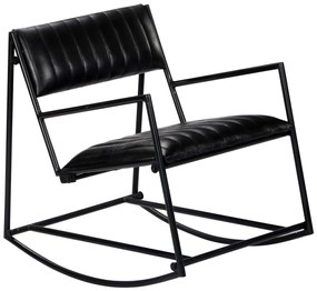 vidaXL Scaun balansoar, negru, piele naturală