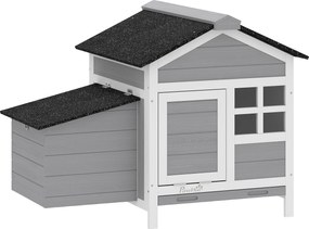 PawHut Coteț din lemn, acoperiș din asfalt și cuibar adăpost pentru 4 găini cu fereastră din acril 92 x 64 x 69 cm gri | Aosom Romania