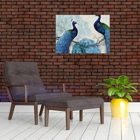 Tablou pe sticlă - Peacocks cu texturi (70x50 cm)