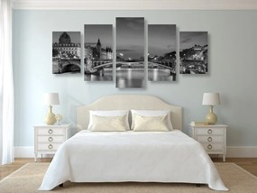 Tablou 5-piese panorama orbitoare ale Parisului în design alb-negru