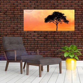 Tablou cu copac în apus de soare (120x50 cm)