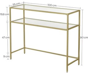 Consola Cu 2 Rafturi, Picioare Reglabile, Auriu, 100 Cm