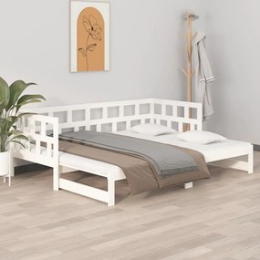 820223 vidaXL Pat extensibil de zi, alb, 2x(90x200) cm, lemn masiv de pin