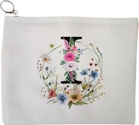 Portfard Cosmetice tip Plic, Cu litera I in Coronita Florala, 23x18 cm, Alb, BEKZ®