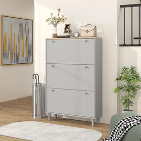 HOMCOM Mobilier pentru pantofi 24 perechi cu 3 sertare rabatabile si rafturi reglabile, 80x23,5x121 cm, gri | Aosom Romania