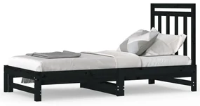 3108361 vidaXL Pat de zi extensibil, negru, 2x(90x190) cm, lemn masiv de pin