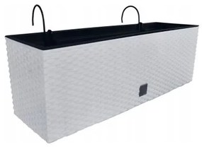 Jardiniera decorativa, suport metalic, imitatie ratan, alb, 58x18x19.5 cm, Rato Case W