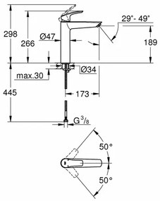 Baterie lavoar inalta Grohe Eurosmart New XL crom lucios