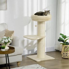 PawHut Ansamblu de Zgâriat pentru Pisici Multinivel cu Stâlp Sisal și Platformă, PAL, Pluș, 48,5x48,5x105 cm, Bej | Aosom Romania