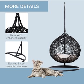 PawHut Cusca Hamac pentru Pisici in PE Rattan cu Perna din Lin si Bumbac Φ60 x 110cm