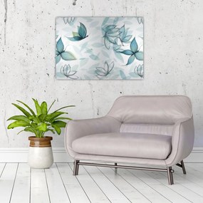 Tablou pe sticlă - Fluturași albaștri (70x50 cm)