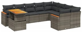 3273244 vidaXL Set mobilier de grădină cu perne, 10 piese, gri, poliratan