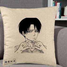 Perna Personalizata Levi Ackerman Inima, 40x40 cm, Bej, Husa Detasabila, Perna Inclusa, BEKZ®