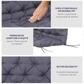 Outsunny Pernuță pentru Bancă de Grădină sau Leagăn de Grădină 132x110x10 cm cu 6 Curele de Fixare Gri Închis | Aosom Romania