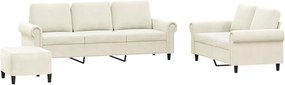 vidaXL Set de canapele cu perne, 3 piese, crem, catifea