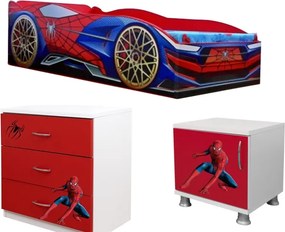 Pat masina Spiderman cu comoda si noptiera cadou