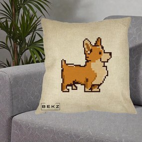 Perna Personalizata Corgi Pixel Art, 40x40 cm, Crem, Husa Detasabila, Perna Inclusa, BEKZ®