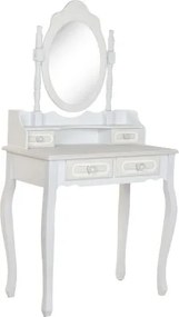 Masă de toaletă romantică din MDF alb, oglindă ovală detașabilă, 4 sertare, 75 x 42 x 140 cm, „Alima"