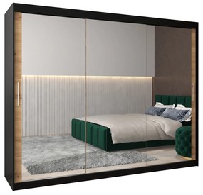 Dulap de haine 250 cm Toki 3 (negru mat + stejar artisan). 1065117