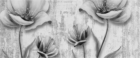 Tablou - Flori alb-negru pe fundal (120x50 cm)