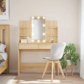 vidaXL Masă de toaletă cu LED-uri, stejar sonoma, 96x40x142 cm
