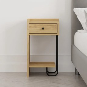 Noptieră în culoare naturală cu rafturi cu aspect de lemn de stejar Mercure – Marckeric