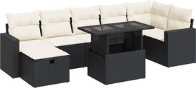 vidaXL Set mobilier de grădină cu perne, 8 piese, negru, poliratan