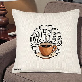 Perna Personalizata COFFEE cu Cana, 40x40 cm, Crem Reliefat, Husa Detasabila, Perna Inclusa, BEKZ®