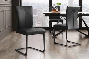 Set de 2 scaune, Metal, Piele Naturala, Negru, SAMSON