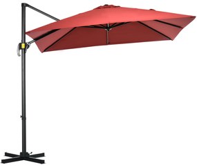 Outsunny Umbrelă de Grădină cu Manivelă de Mână cu Unghi Reglabil pe 5 Niveluri și Rotație la 360°, 245x245x248 cm, Roșu