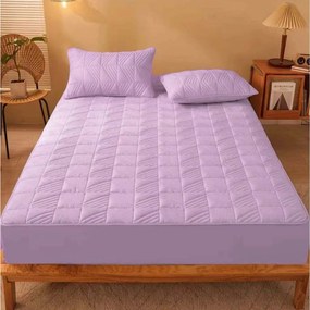 Husa de pat cu elastic si 2 fete de perna, policoton, pat 2 persoane, mov, HPEC-07