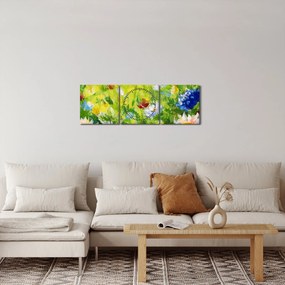 Tablou - Pictură în ulei, pajiște înflorită (cu ceas) (90x30 cm)