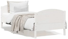 vidaXL Cadru de pat fără saltea, alb, 75x190 cm, lemn masiv de pin