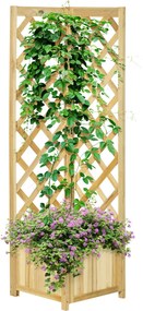 Outsunny Jardinieră cu spalier din lemn Ghiveci exterior pentru colț pentru plante cățărătoare 40x40x145 cm Natural | Aosom Romania