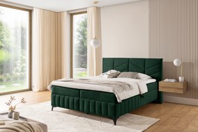 Pat boxspring Penia 160x200 cu spațiu de depozitare - catifea verde hidrofobă Element 12