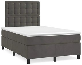 vidaXL Pat box spring cu saltea, gri închis, 120x190 cm, catifea