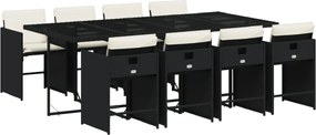 vidaXL Set mobilier de grădină cu perne, 9 piese, negru, poliratan
