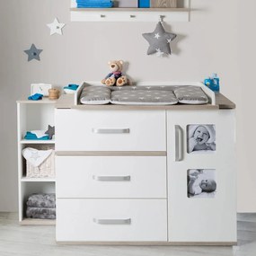 Comodă de copii albă joasă cu aspect de lemn de ulm cu masă de schimbat 117x102 cm Moritz – Roba