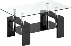 HOMCOM Măsuță de Cafea Modernă cu 2 Nivele din Lemn și Oțel cu Blat din Sticlă Temperată, 90x50x42 cm, Negru | Aosom Romania