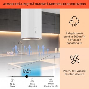 Klarstein Bolea, hota tip insulă, Ø38cm, mod de recirculare/extracție a aerului, 651m³/h, LED, inclusiv filtre de cărbune activ