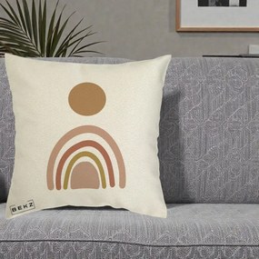 Perna Decorativa Boho Rainbow Sun, 40x40 cm, Ecru, Husa Detasabila, Perna Inclusa, BEKZ®