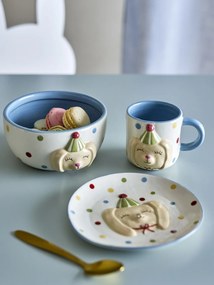 Set 3 piese din ceramică artizanală, multicolor, pictate manual cu un cățeluș vesel, pentru copii, „Party"